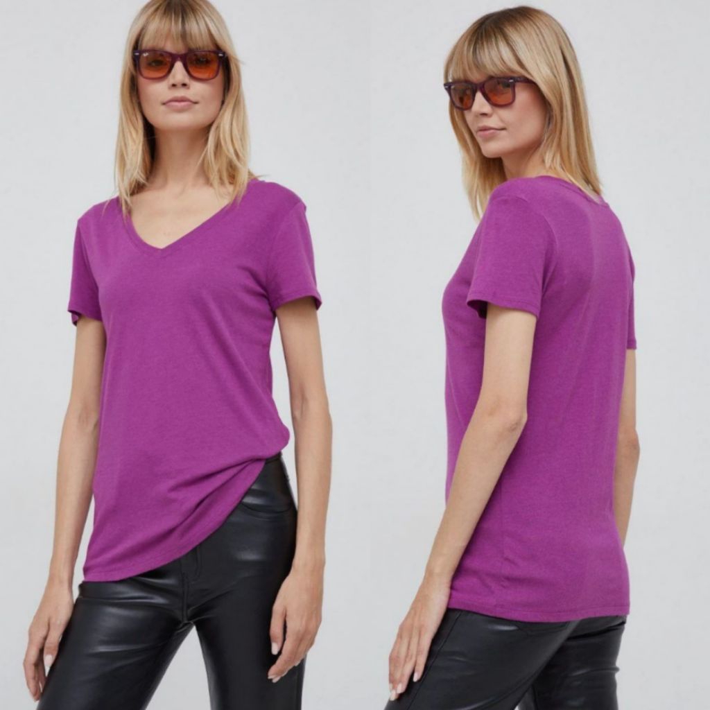 NY&C Women Purple V-Neck Shortsleeve T-shirt / t.shirt wanita original branded / kaos wanita terbaru