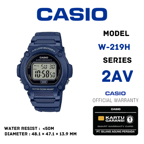 Casio General W-219H-2AVDF / W-219H-2AV / W-219H Jam Tangan Pria Digital Karet Original