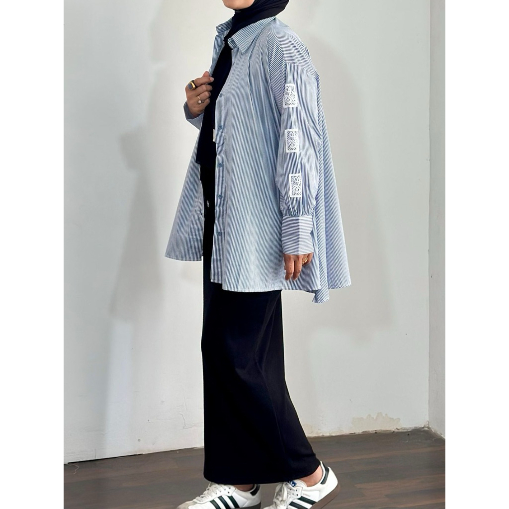 EMMA TUNIK - Tunik full salur kemeja wanita bahan cotton zara premium kekiniann