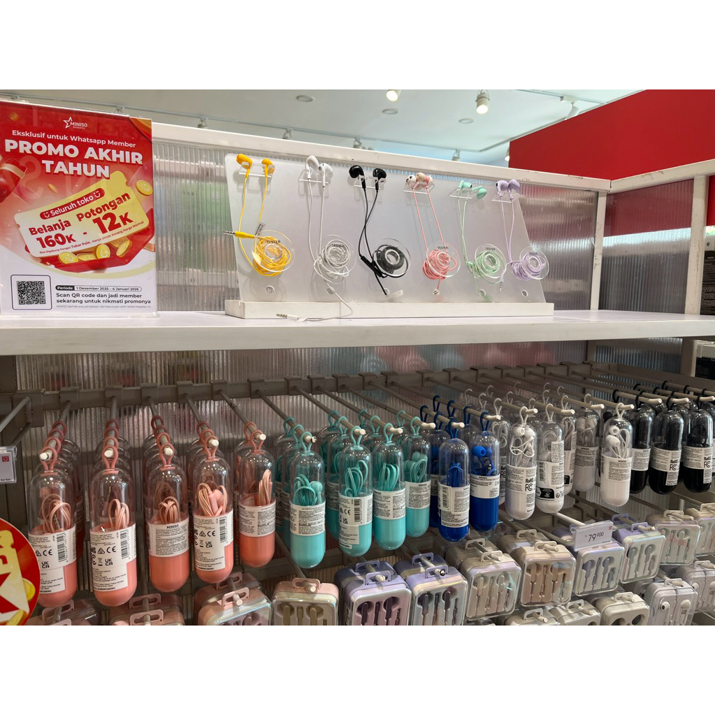 miniso earphone headset kabel pink biru tosca putih hitam black white blue