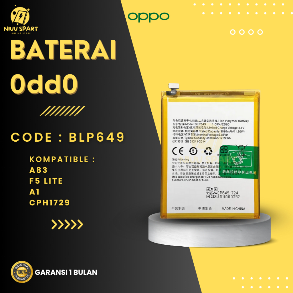 BATERAI BATTERY OPPO BLP649 A83 DOUBLE [IC POWER] ORIGINAL