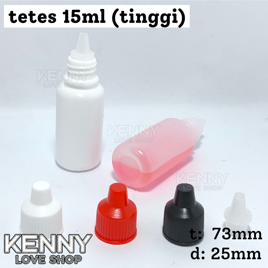 isi 10pcs - CC botol tetes 15ml TINGGI plastik 15 ml lubang rapat polos  tutup merah hitam LDPE