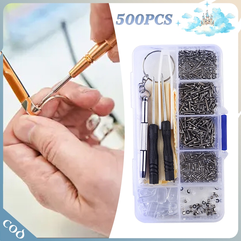 -500PCS- Set Reparasi Kacamata Baut Mur Perlengkapan Baut Kacamata Mengencangkan Perbaikan Toko