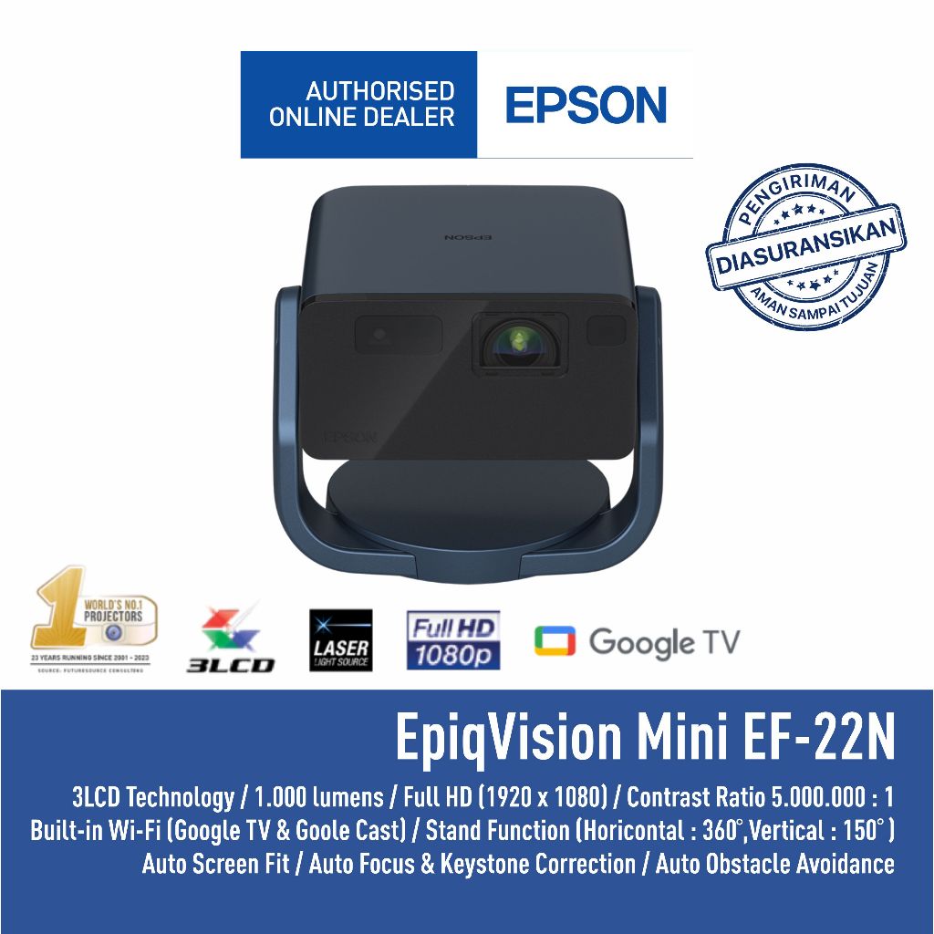 Proyektor Epson Laser Epson EpiqVision Mini EF-22N EF22N EF 22N FULL HD 1.000 Lumens Android Tv Wifi