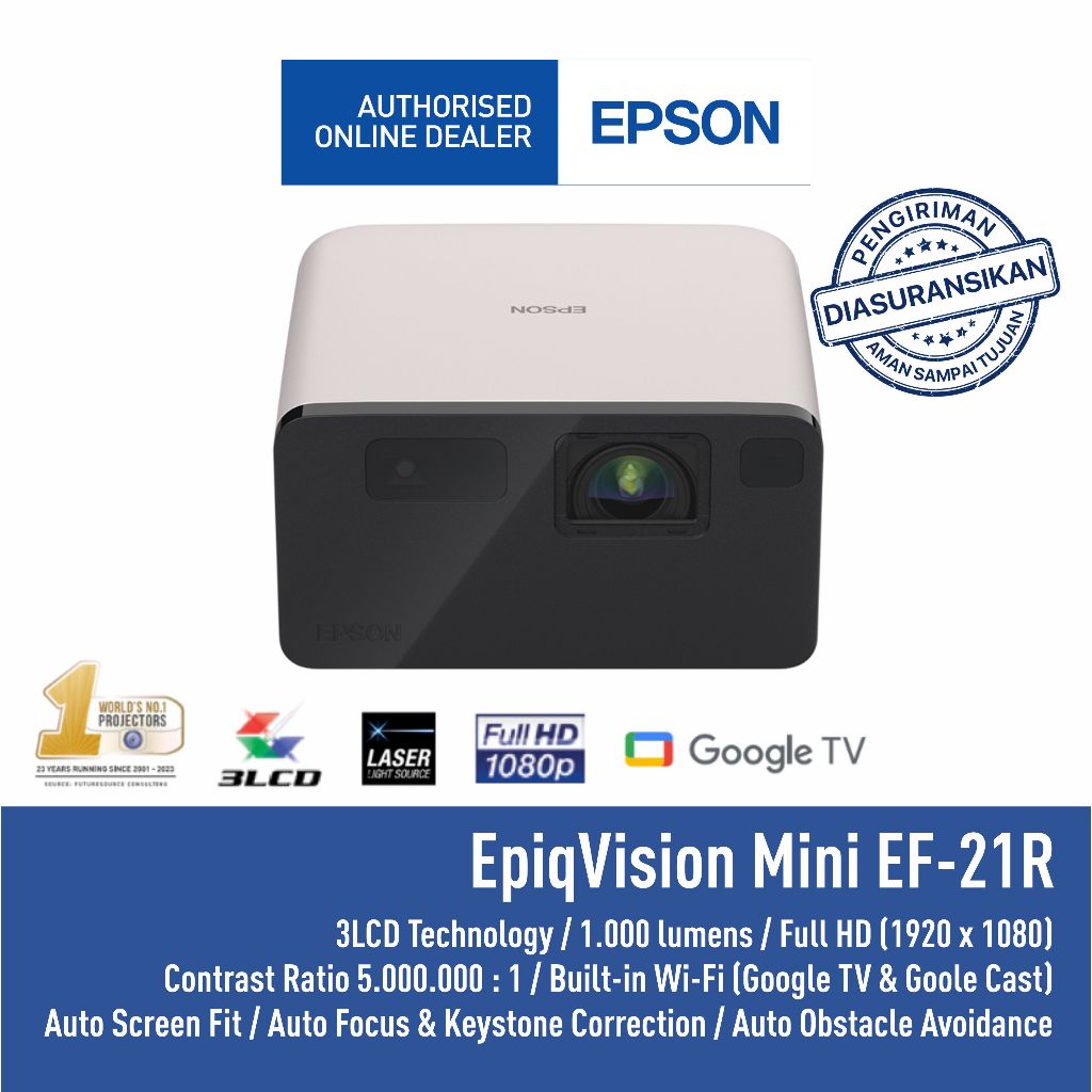 Proyektor Epson Laser Epson EpiqVision Mini EF-21R EF21R EF 21R 1080P Full Hd 1000 Lumens Garansi Re