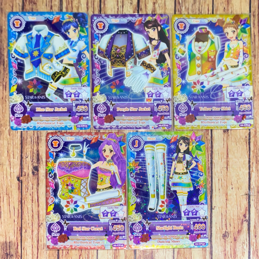 Star Anis Aikatsu 5 Card - Blue Purple Yellow Red Boots
