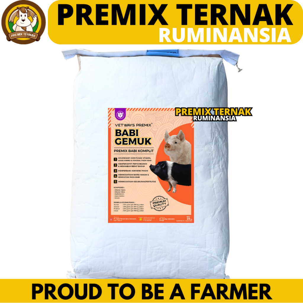 VETWAYS BABI GEMUK 25 KG - Premix Babi Top Up Suplemen Vitamin Penggemuk Babi & Menambah Nafsu Makan