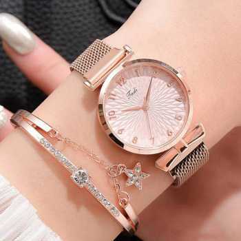 Tadi Jam Tangan Wanita Stainless Steel with Bracelet - LV01 - Rose Gold/White