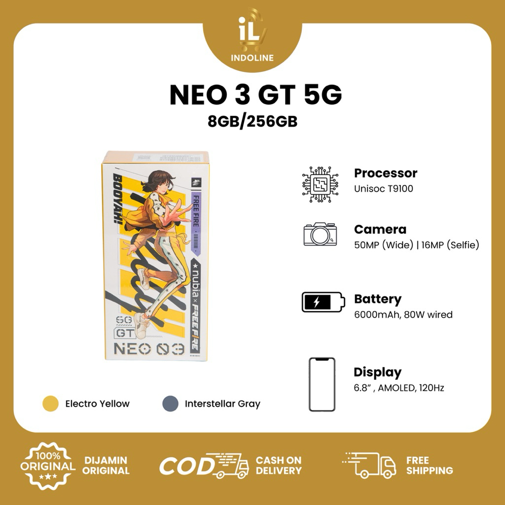 ZTE NUBIA NEO 3 GT 5G RAM 8GB/256GB HP GAMING SHOULDER TRIGGER AMOLED 120HZ GARANSI RESMI
