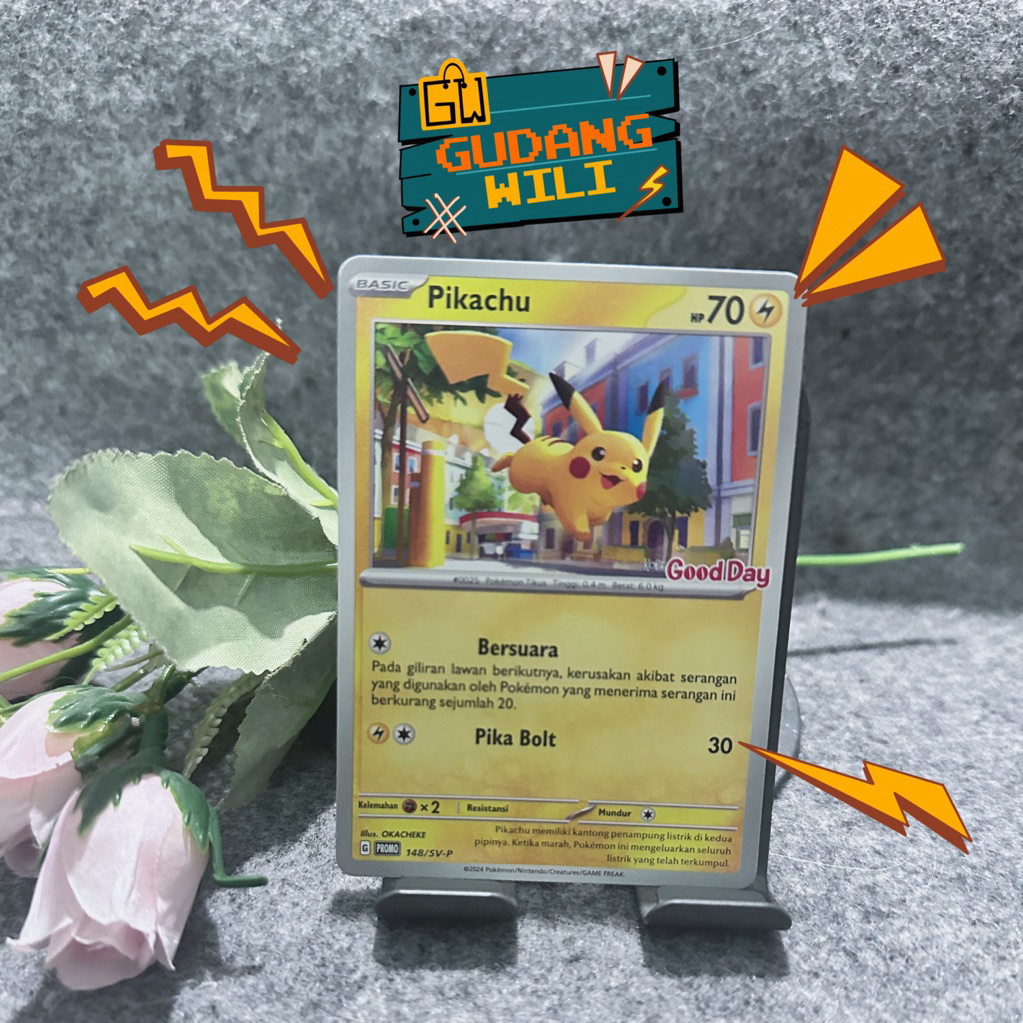 kartu pokemon promo pikachu good day original indonesia
