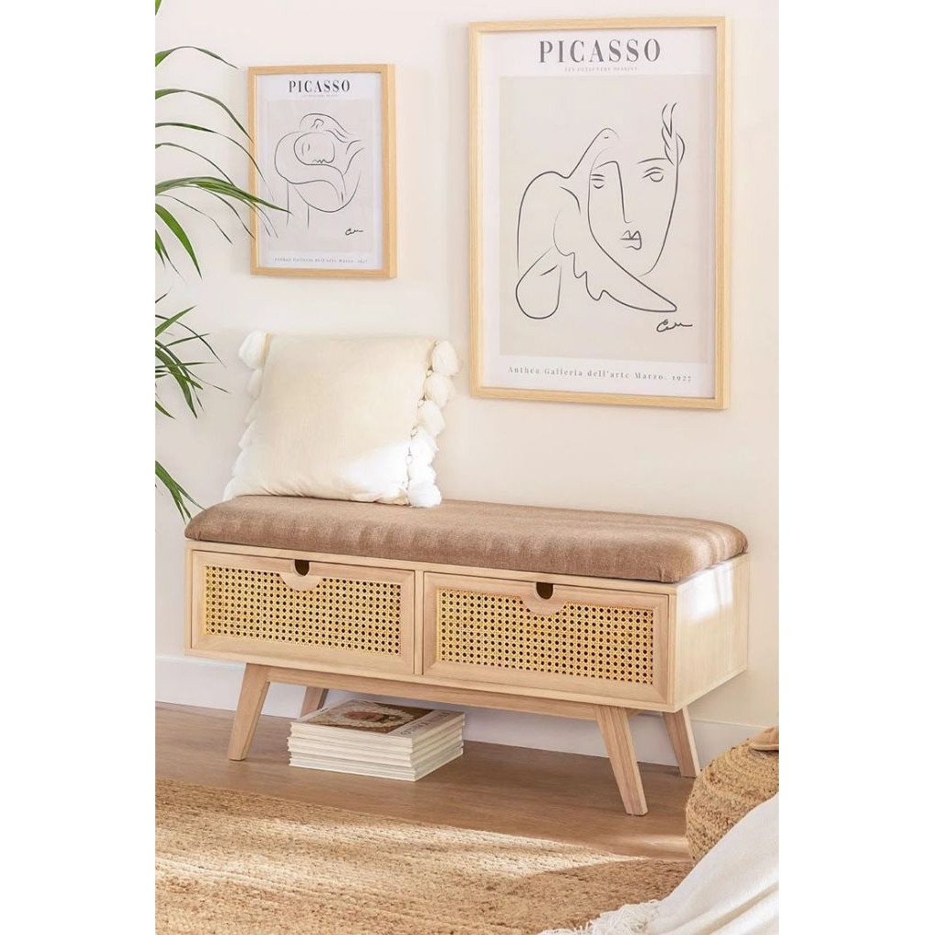 bench rak sepatu motif rotan dudukan jok