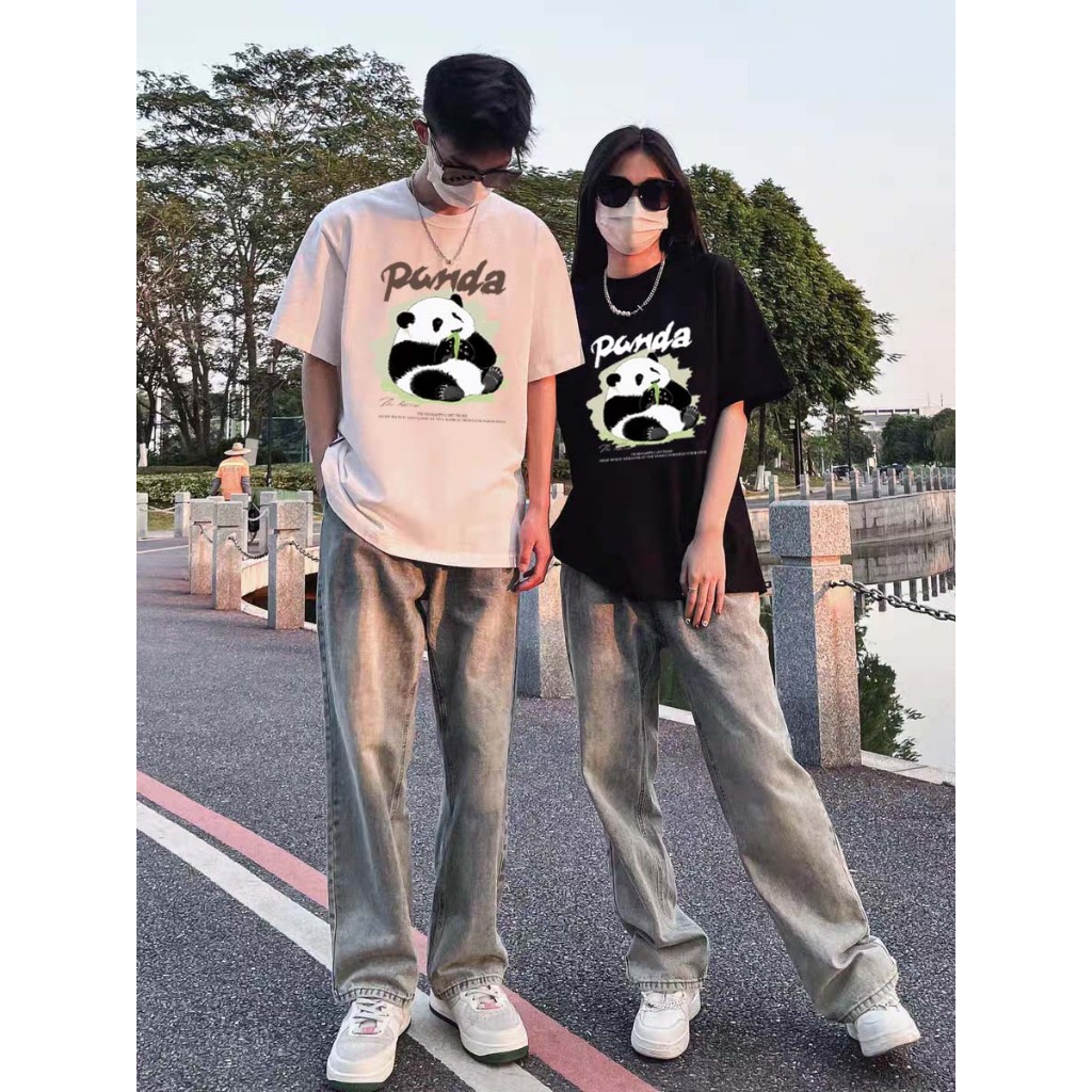 Cetakan grafiti desain panda kartun Kaos Pasangan FASHION PRINTING 100% IMPORTIR KOREA OVERSIZE NORM