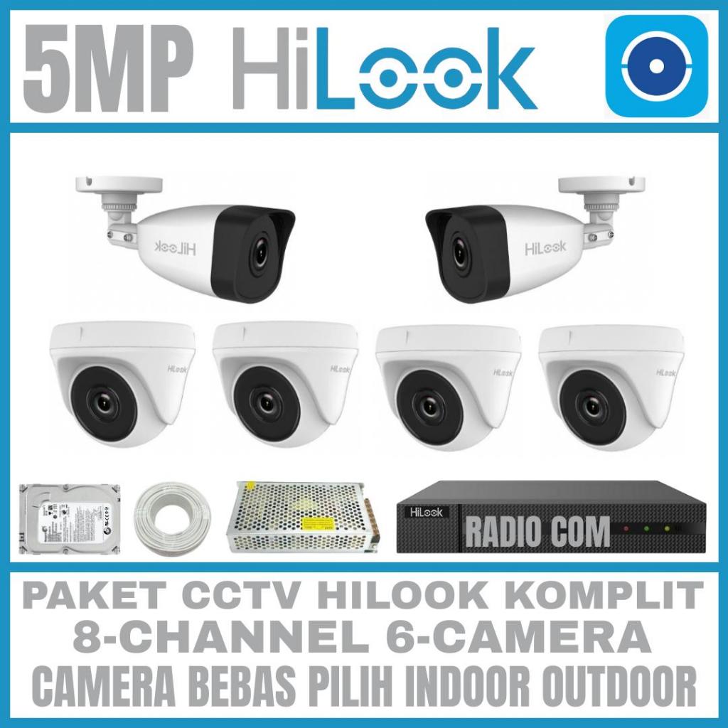 PAKET CCTV HILOOK 5MP 8 CHANNEL 6 CAMERA TURBO HD KAMERA CCTV