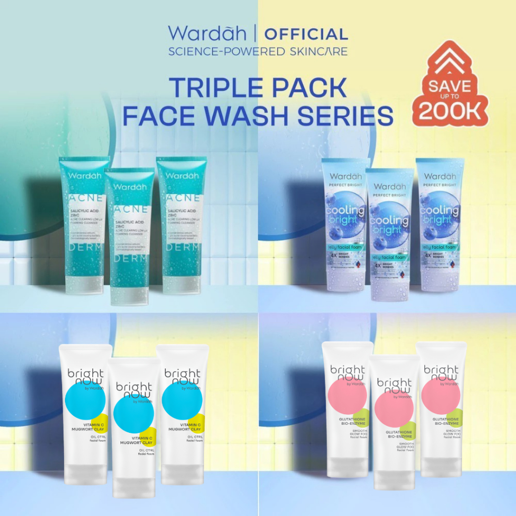 Wardah Face Wash All Series [TRIPLE PACK: LEBIH HEMAT]  - Perfect Bright Oil Control, Perfect Bright