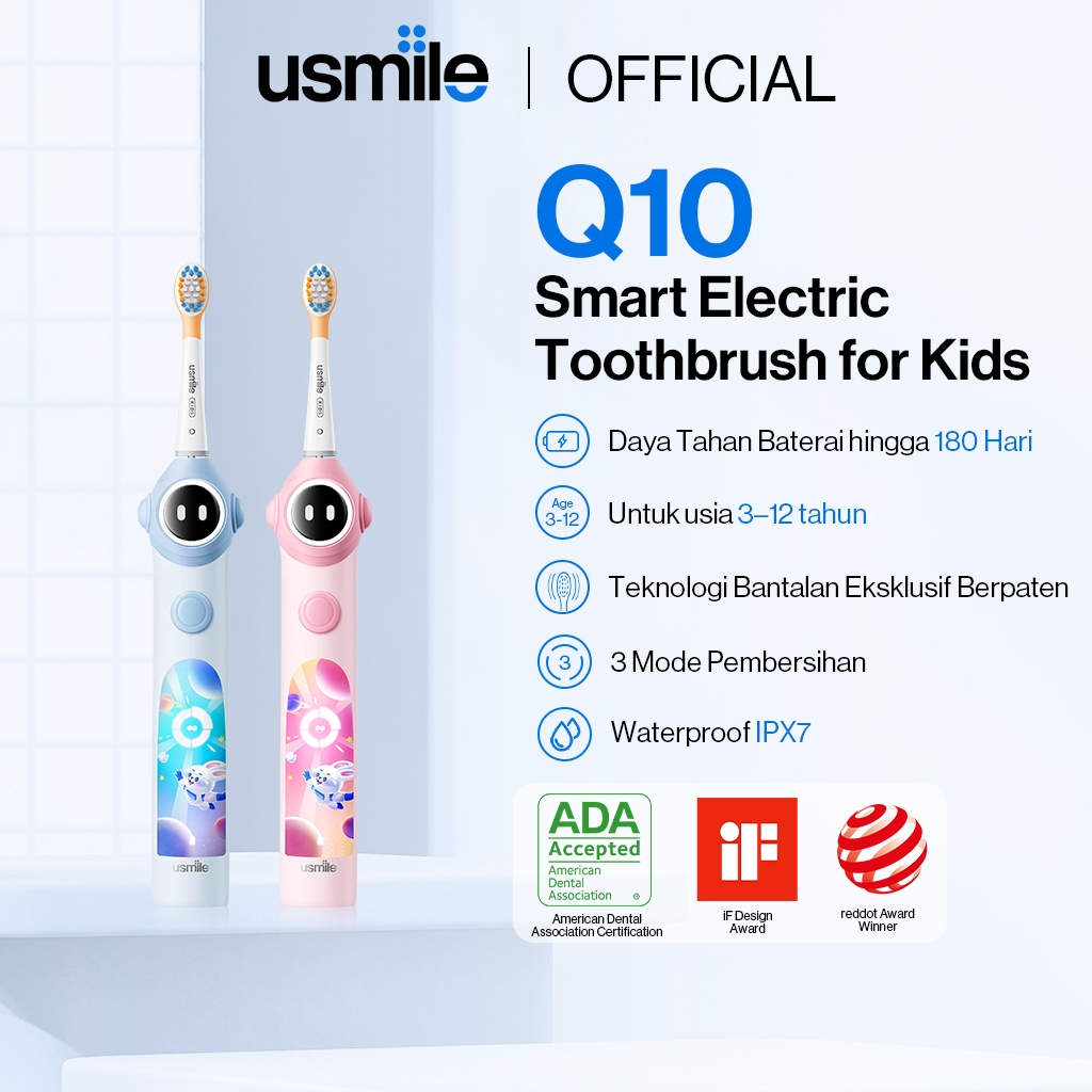 usmile Q3 Sikat Gigi Elektrik Anak, Pink dan Biru, 180 Hari Penggunaan