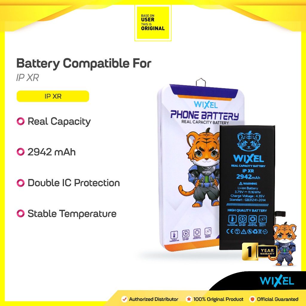 WIXEL ORIGINAL Baterai Iphone XR Double Power Real Capacity Batre Batrai Battery Ip Ori HP Handphone