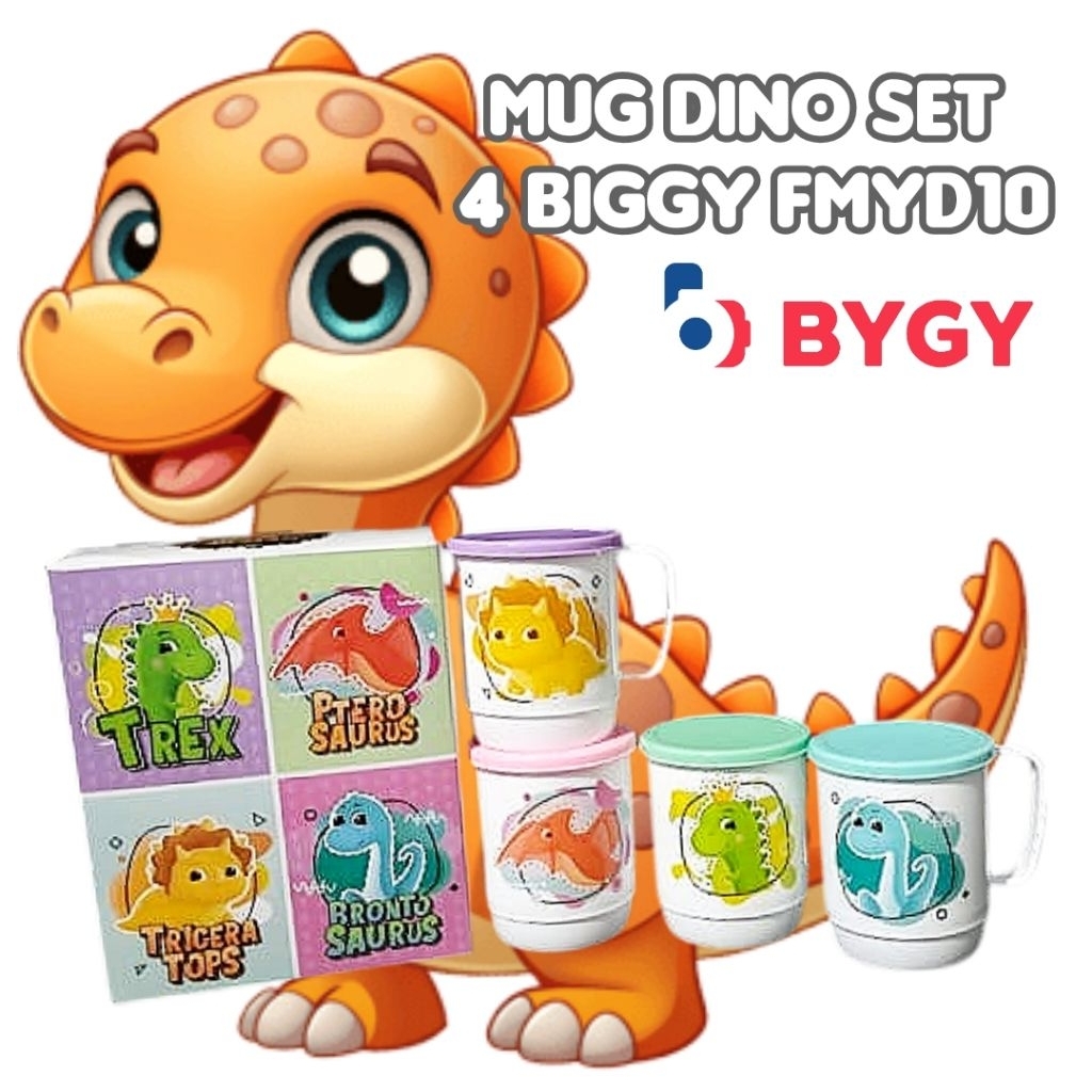 Gelas DINOSAURUS MUG Tutup 4 set  3500ml Biggy Home
