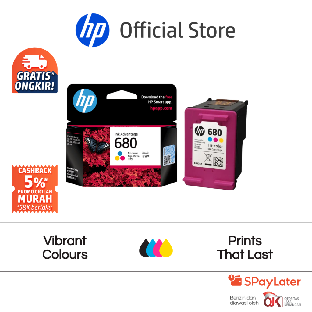 Tinta Printer HP Original 680 Warna Tri Color Cartridge Asli Twin Pack Combo 2 Pack Colour Hitam / B