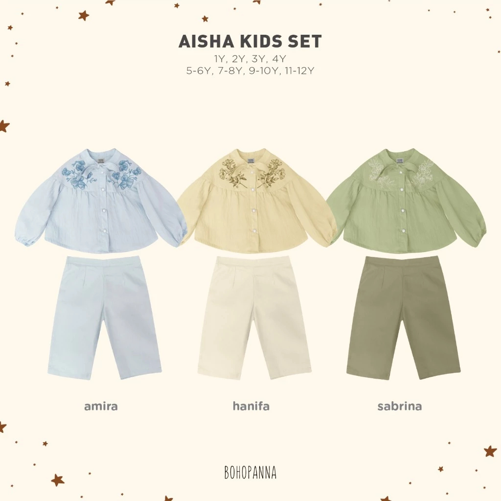 [FREE POUCH] Bohopanna Raya Collection AISHA Series Set Anak 1 Pcs 0 Bulan - 10 Tahun & Atasan Dewas