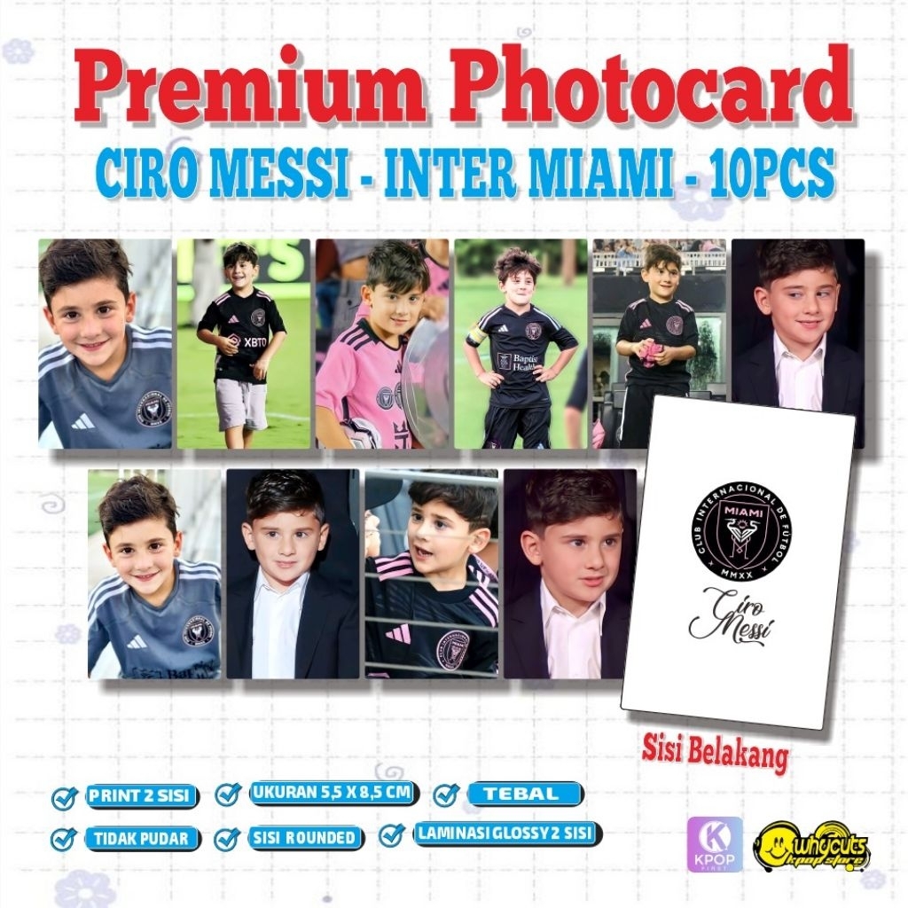 PC PHOTOCARD INTER MIAMI U13 PRINT 2 SISI LAMINASI GLOSSY BAHAN TEBAL ANTI AIR