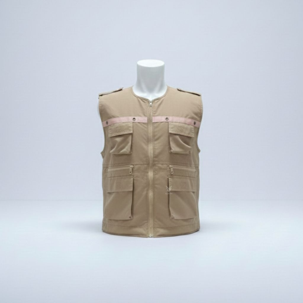 Rompi Cargo Tactical Outdoor - Vest Pria Casual - Rompi Safety Proyek Lapangan Multifungsi Krem