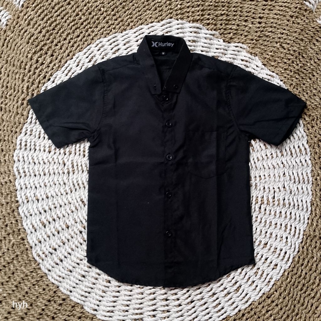 kemeja anak laki laki polos hitam lengan pendek