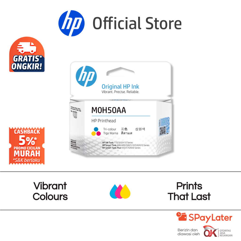 Tinta HP M0H50A Tri-color Replacement GT Printhead / Warna / Catridge Asli / Promo Murah Gratis Ongk