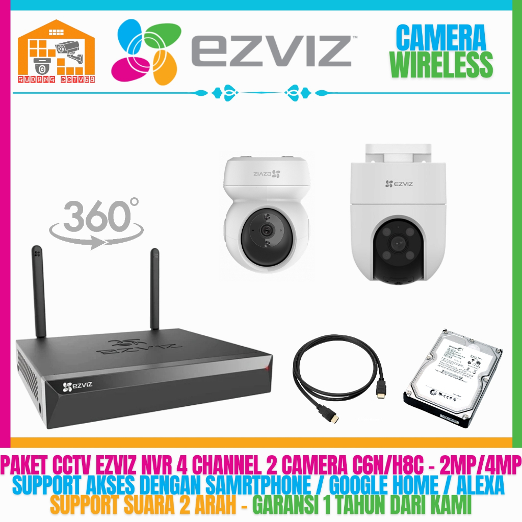 Paket CCTV Ezviz Wireless NVR 4 Channel 2 Ezviz Camera Ezviz 4MP 2MP Audio 2 Way IP Camera Ezviz