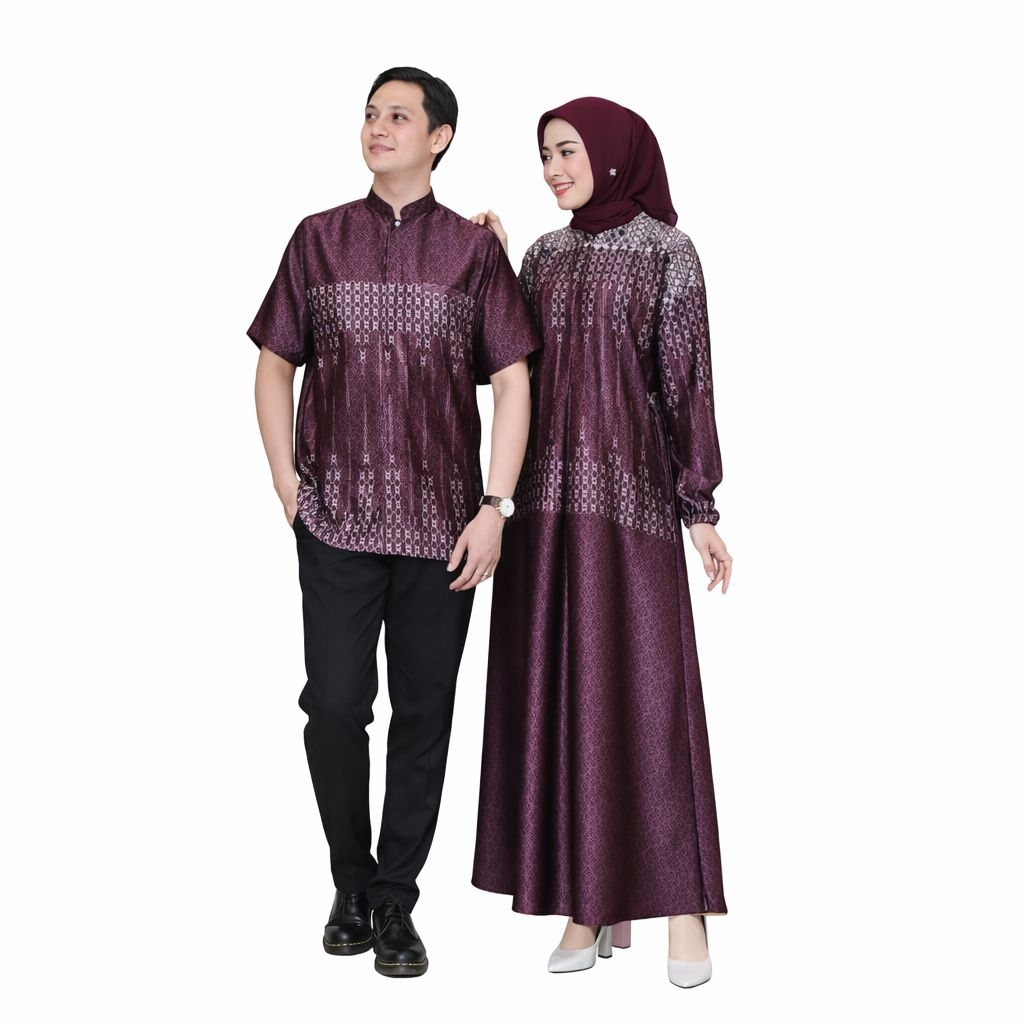 Fashion Muslim - Set Pakaian Muslim Couple Wanita dan Pria - Gamis Lebaran Terbaru
