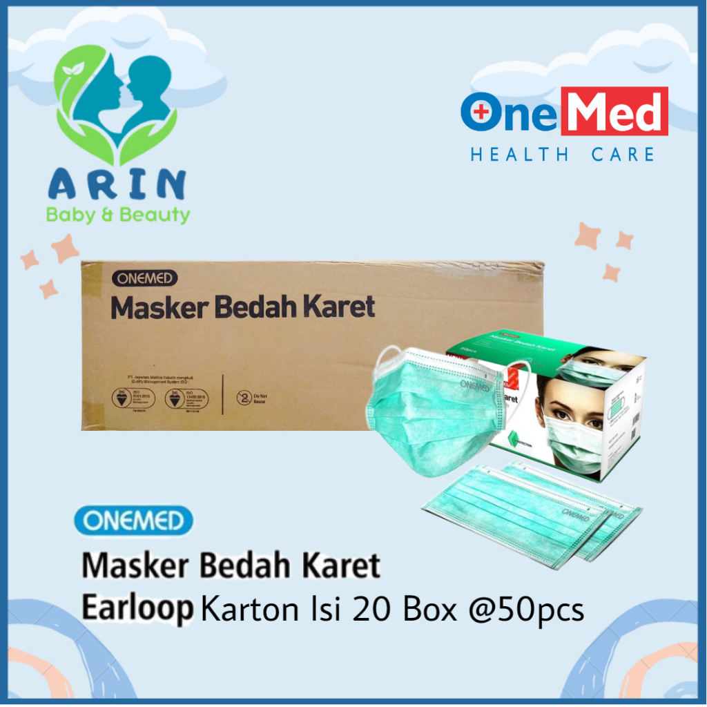 Masker Bedah Karet Earloop 3Ply Onemed 1 Karton isi 20 Box