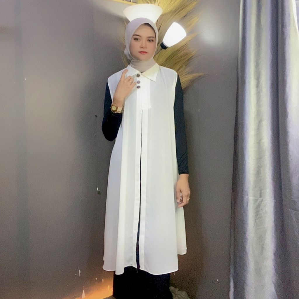 Outer Cardigan Wanita Long Ceruty  Babydoll Tanpa Lengan