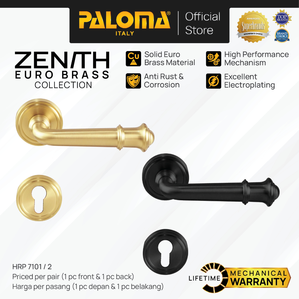 PALOMA Gagang Pintu Door Handle Roses Lever Euro Brass Kuningan Zenith Vienna Emas Gold Hitam Black 