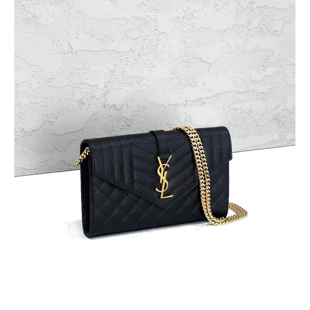 Saint Laurent YSL Envelope WOC 22cm Black Grained Ghw