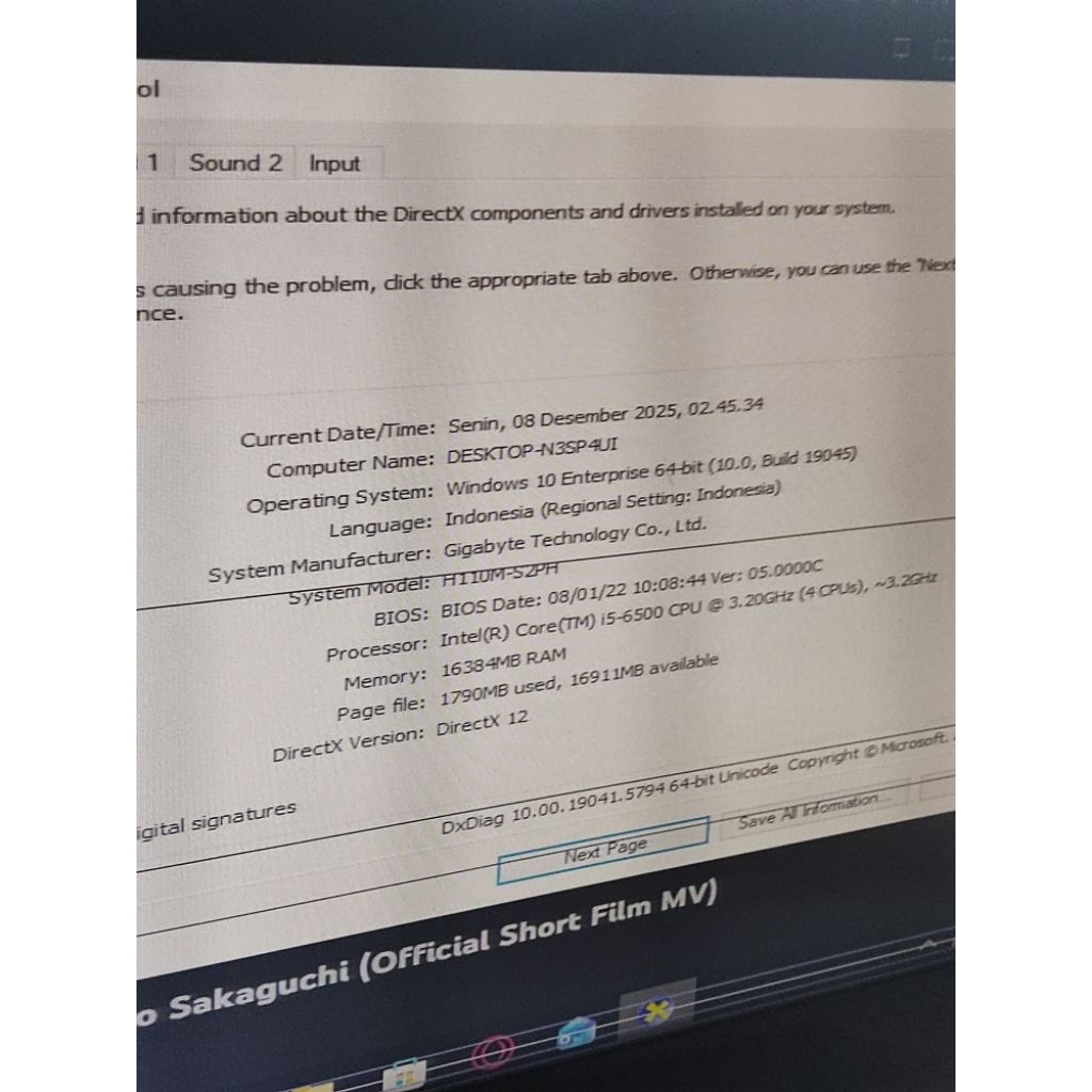 Pekatan Core i5 6500+Mobo H110 Gigabayte