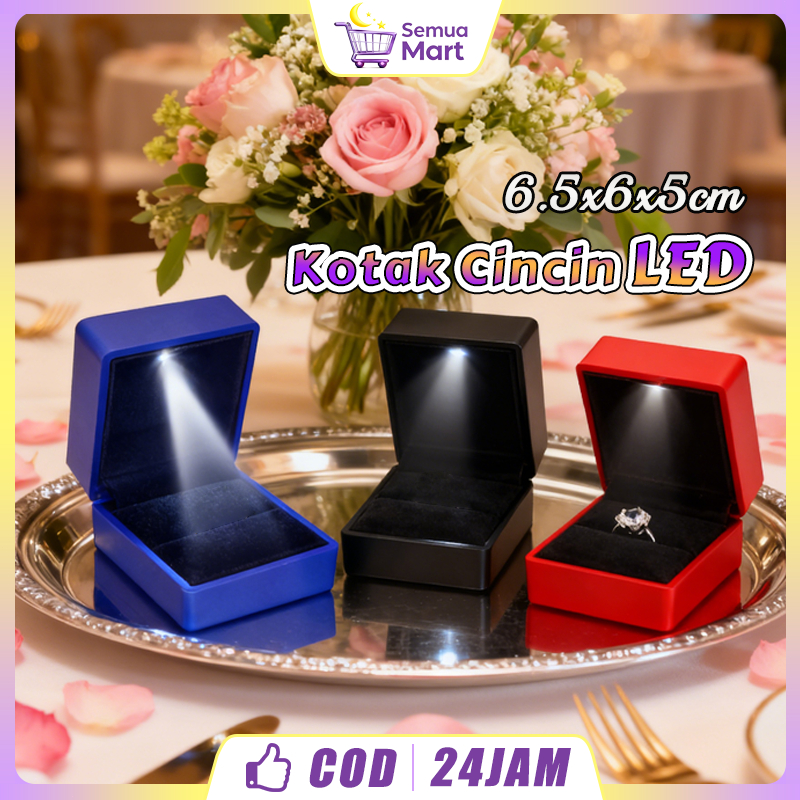 Kotak Perhiasan Mewah LED Dome Kotak Cincin Lamaran Nikah Couple
