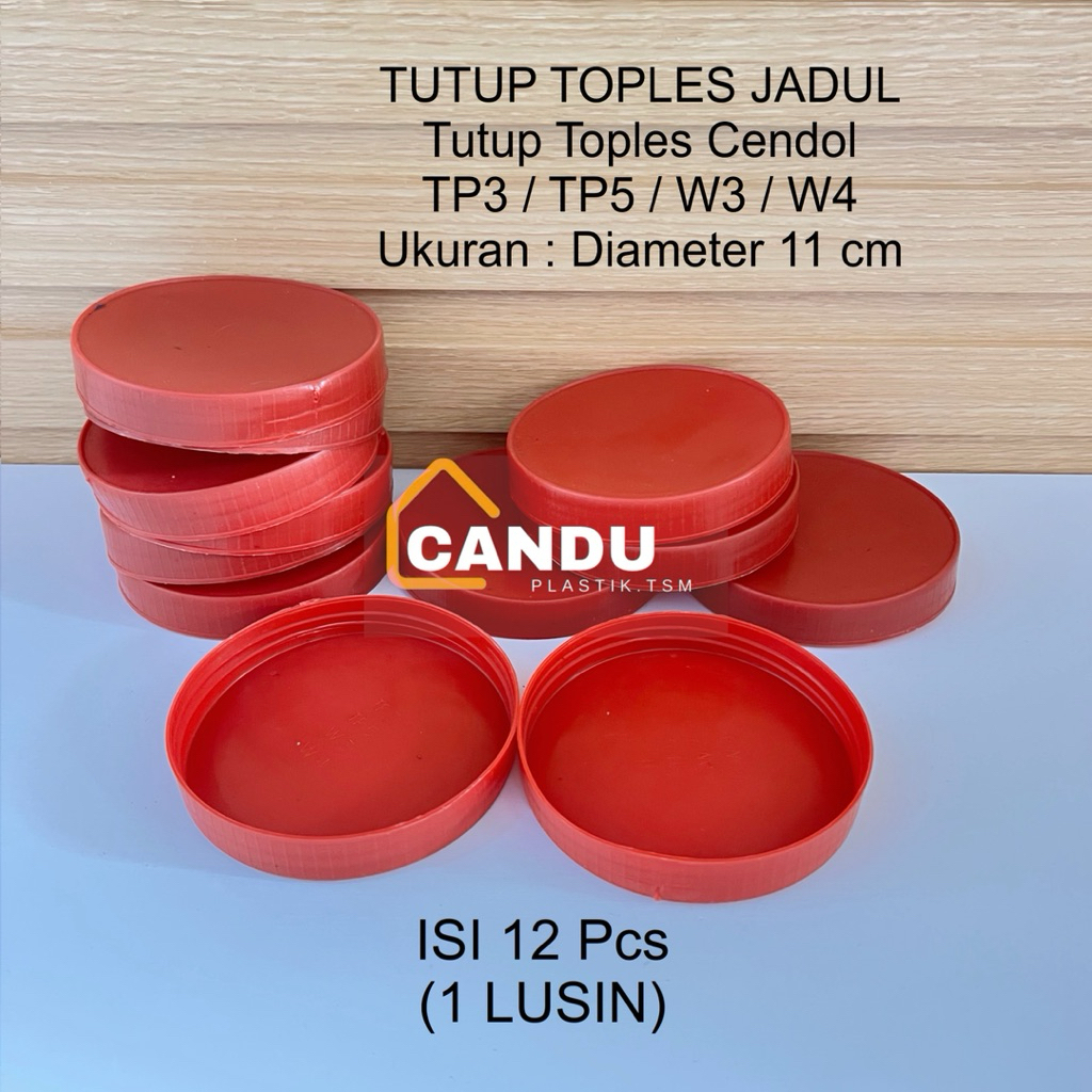 [ISI 12 Pcs] Tutup Toples Jadul warna merah | Tutup Toples Cendol Kaca Jadul | Tutup Toples diameter