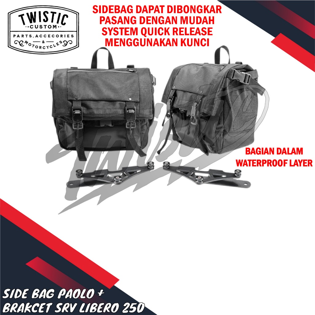 Side Bag Saddle Bag Saddlebag Paolo Tas Canvas Samping Pannier + Bracket Rack Rak Tas Touring Quick 