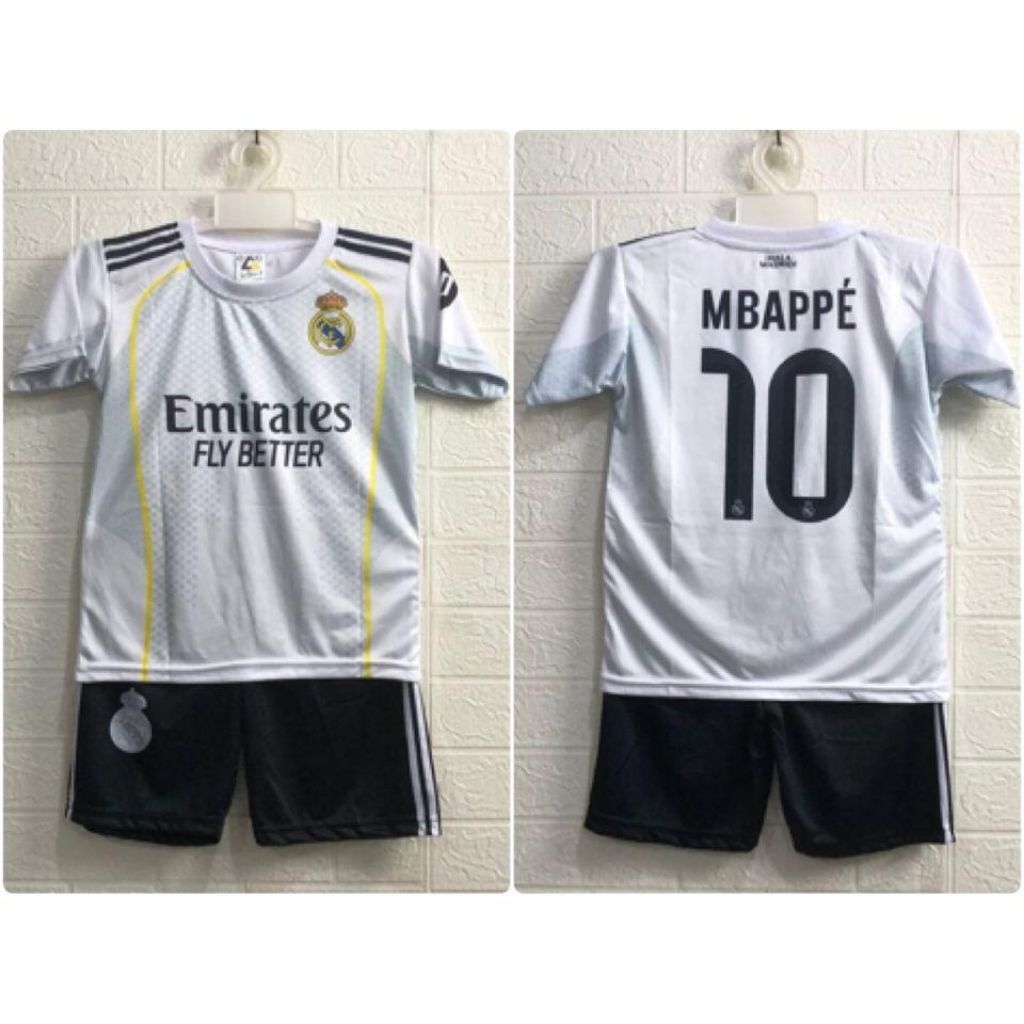 Setelan jersey baju bola anak club eropa warna putih printing kids junior