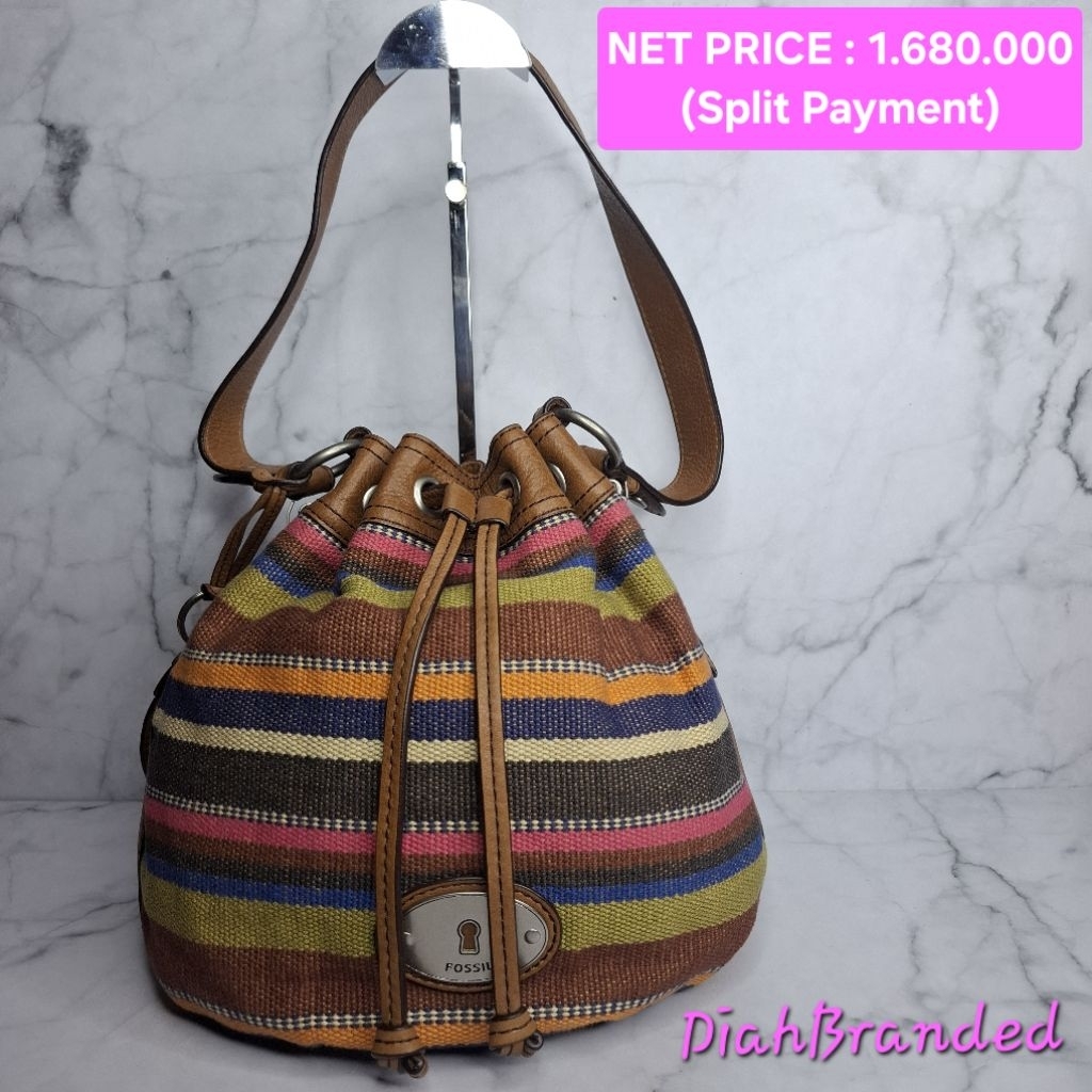 F068 - PRELOVED TAS FOSSIL DRAWSTRING MADDOX STRIPE TAPESTRY (SERUT FULLSET)