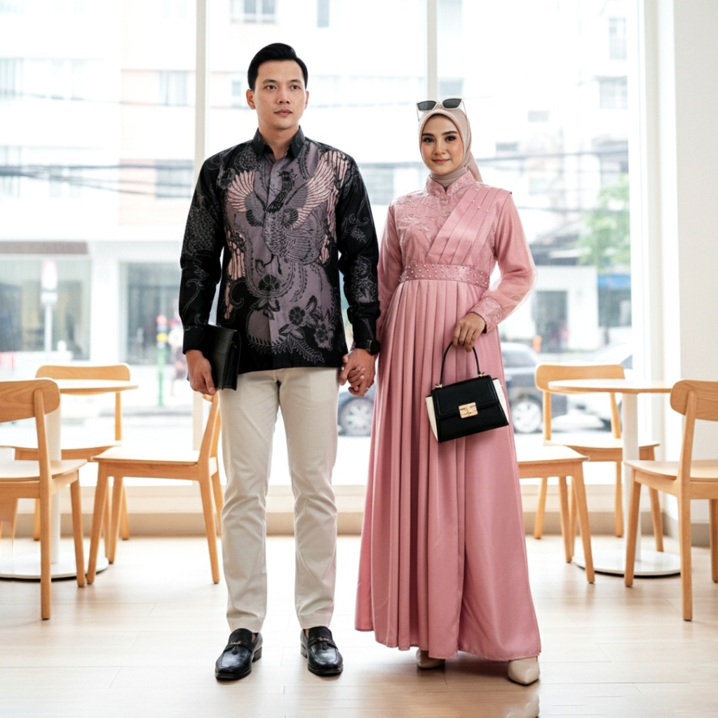 (Lebaran Series) Batik Couple Termurah- Gamis Couple Adeeva Dress Lebaran Kondangan Lamaran Tunangan