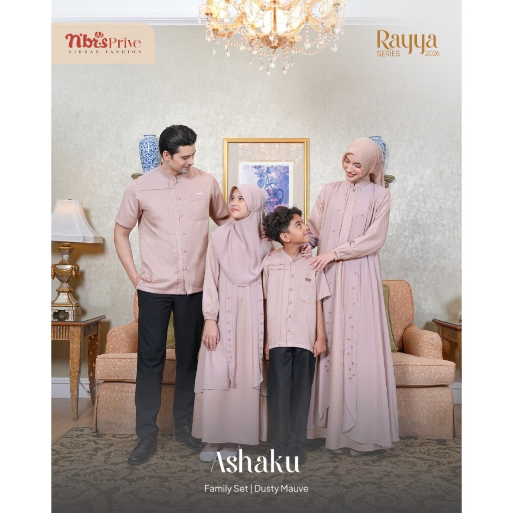 Sarimbit Nibras Prive Ashaku Dusty Mauve Seragam Couple Lebaran Keluarga Kondangan Gamis Dress Kemej