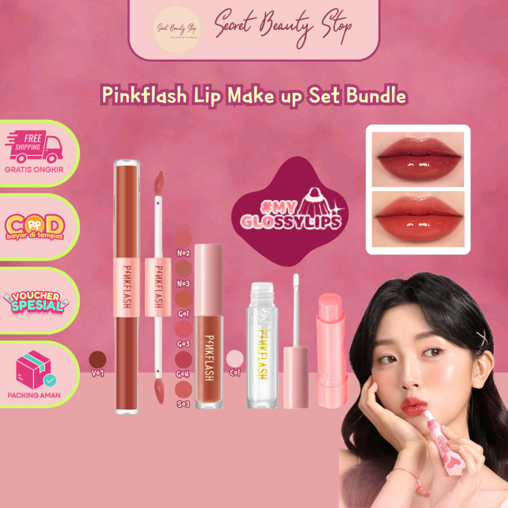 PINKFLASH Bundle Lip Make Up Set | Pinkflash Lasting Moist Lipbalm, Pinkflash Duo Lipgloss, Pinkflas