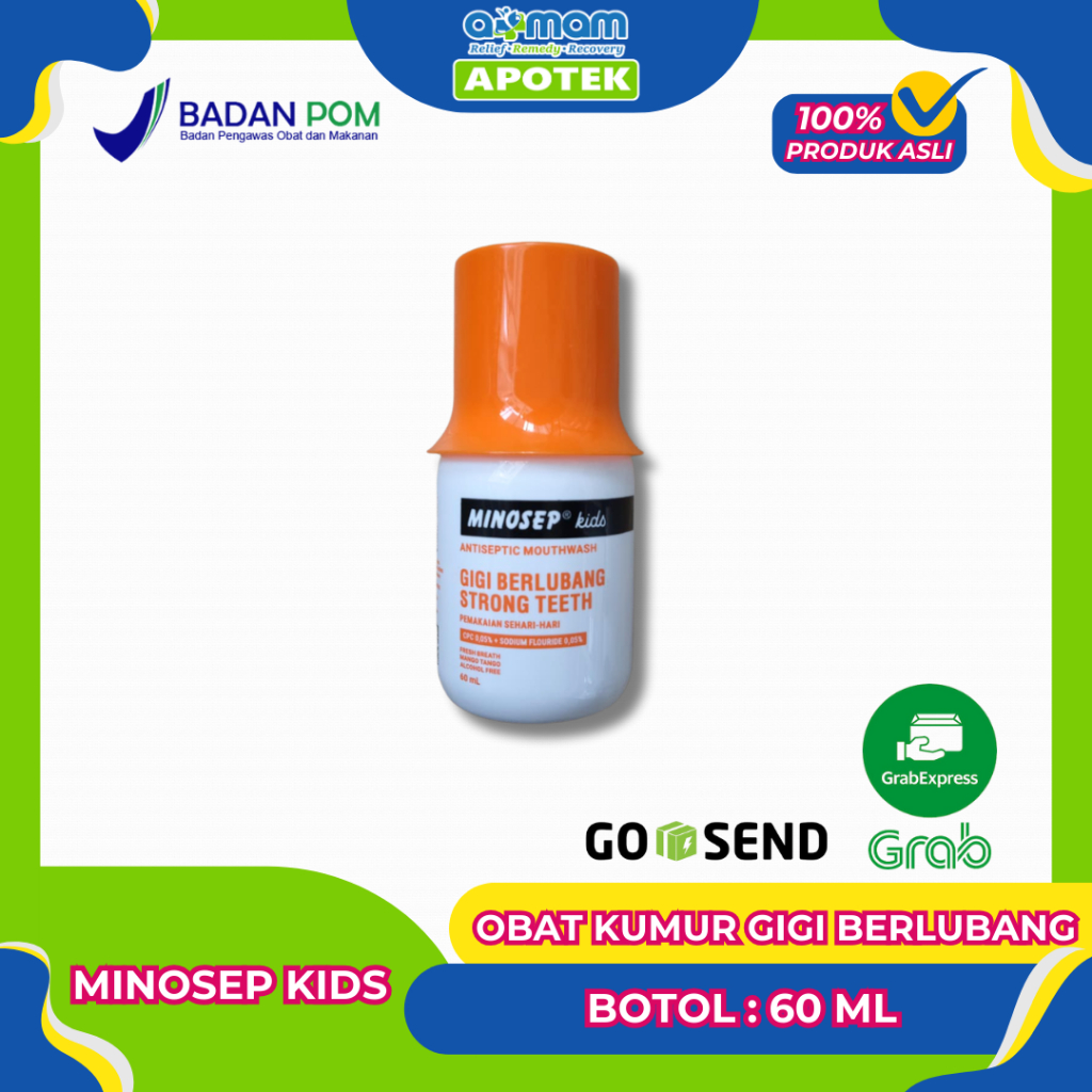 Minosep KIDS Obat Kumur Antiseptik 60ml Anak-Anak Sariawan Sakit Gigi lubang Gusi Bengkak Bau Mulut