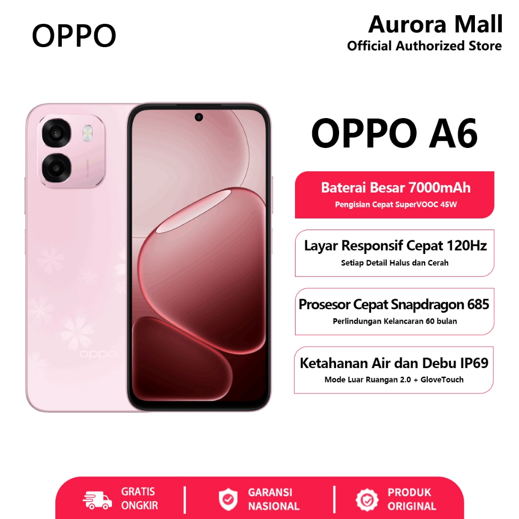 [NEW] OPPO A6 6/128GB (6GB+6GB Extended RAM) 45W + 7000mAh Battery Official Store HP Terbaru 2026