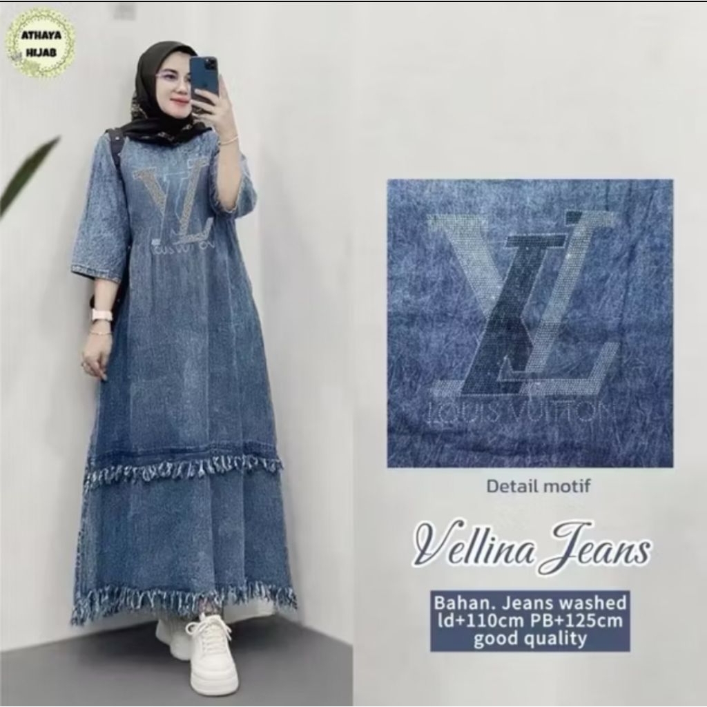 gamis denim vellina dress gamis wanita jeans baju wanita