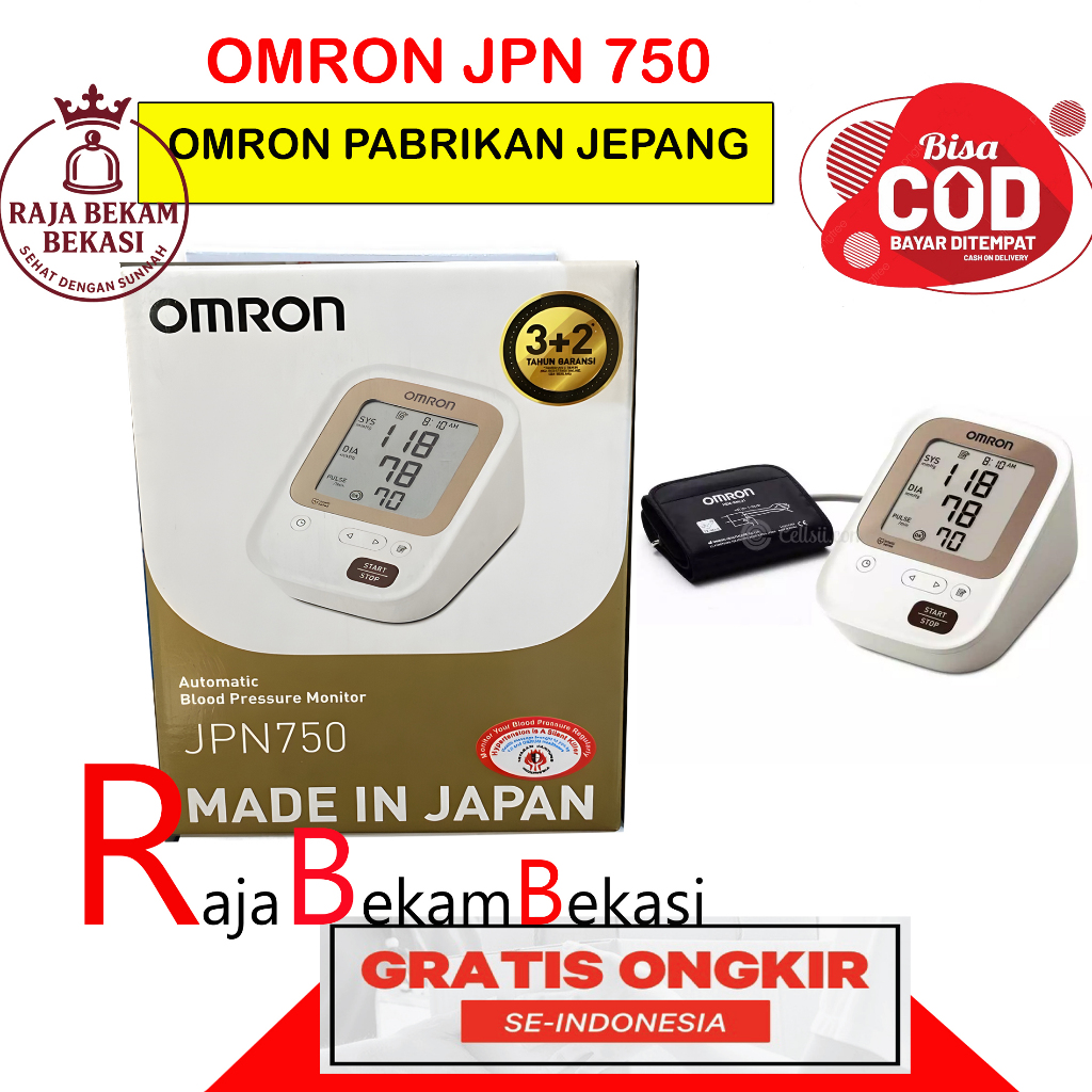 Omron JPN-750 Tensimeter Digital Lengan Atas, Manset Kipas Standar, Deteksi Detak Jantung Tidak Teratur