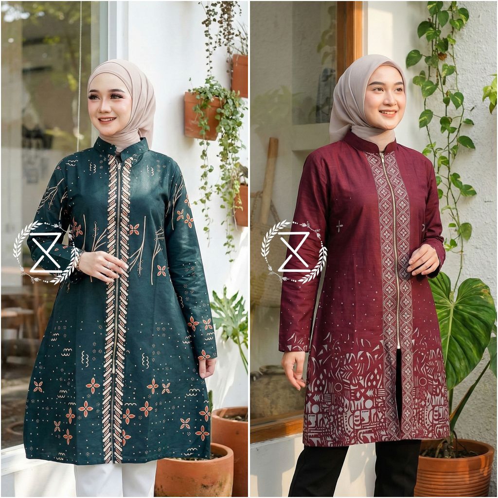 Atasan Tunik Batik Zipper | Tunik Busui | Atasan Tunik Batik | Tunik Resleting Modern | Batik Wanita