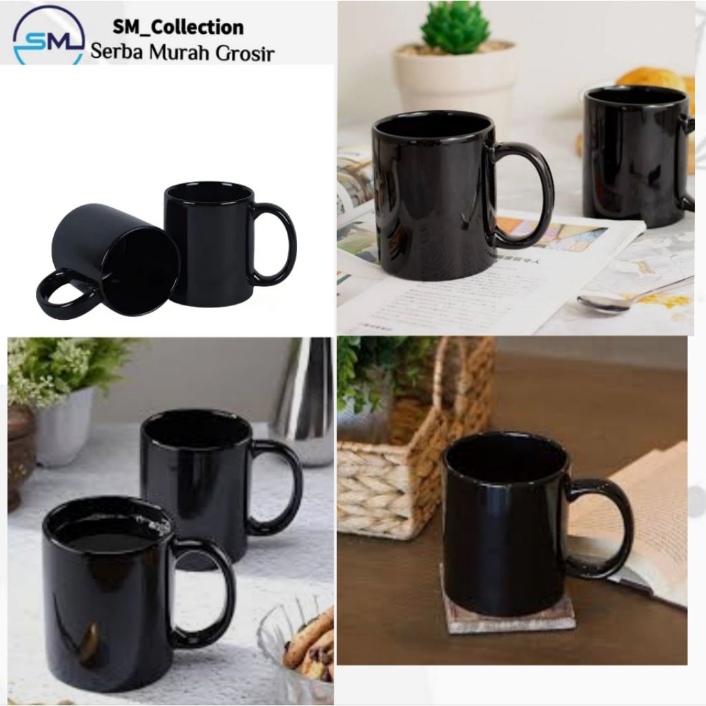 cangkir teh/mug keramik/mug hitam polos/mug kopi/mug serbaguna/mug SNI hitam