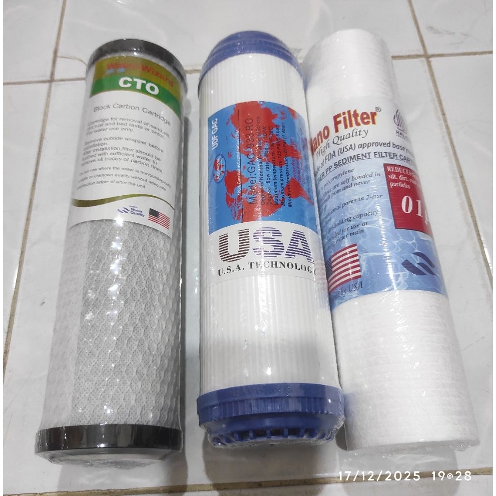 Paket Isi RO Filter Air (Sediment+GAC+CTO) / Set Filter Mesin RO 10"