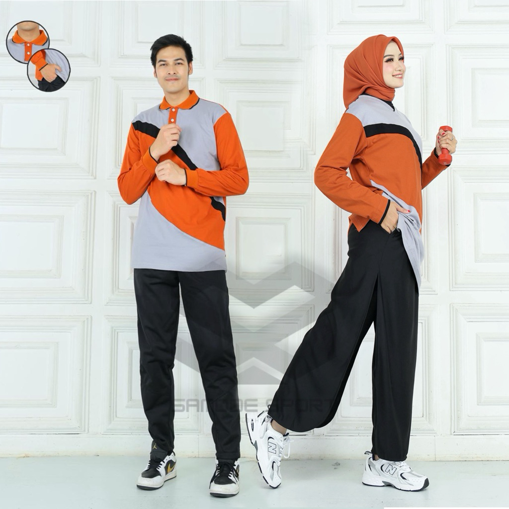 TERBARU setelan baju olahraga couple//setelan baju olahraga tunik dan kerah terbaru